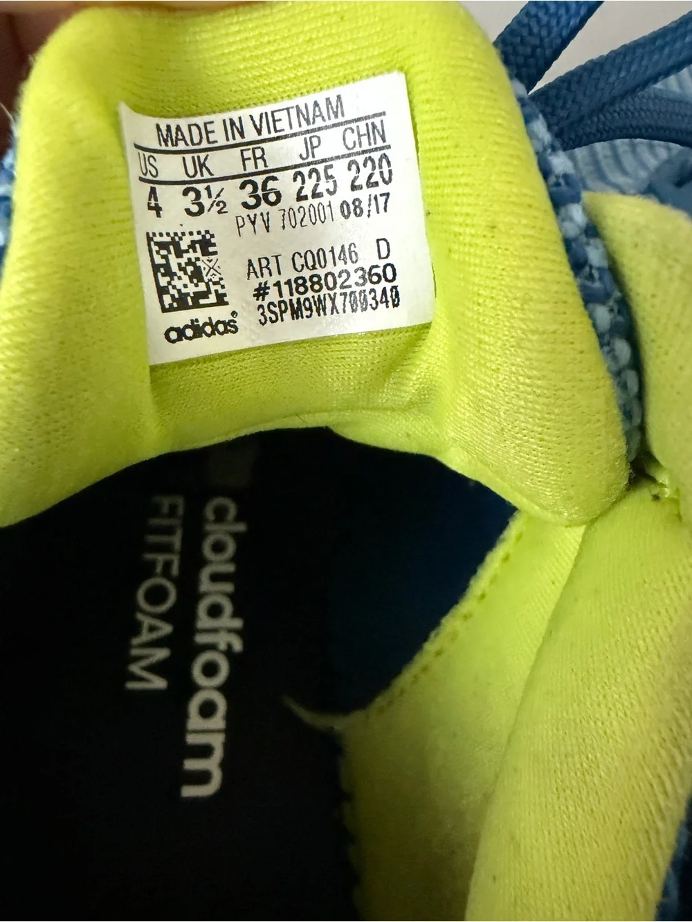 Adidas Rapidarun Running Shoes Boys US 4 Blue Lime Athletic Sneakers